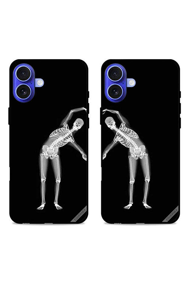 جرابان واقيان لهاتف Apple iPhone 16 Plus، غطاء خلفي بتصميم هيكل عظمي بشري وقلب للزوجين
