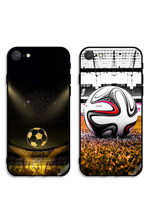 حافظتان واقيتان لهاتف Apple iPhone 7، بتصميم كرة قدم كلاسيكية باللون الأسود
