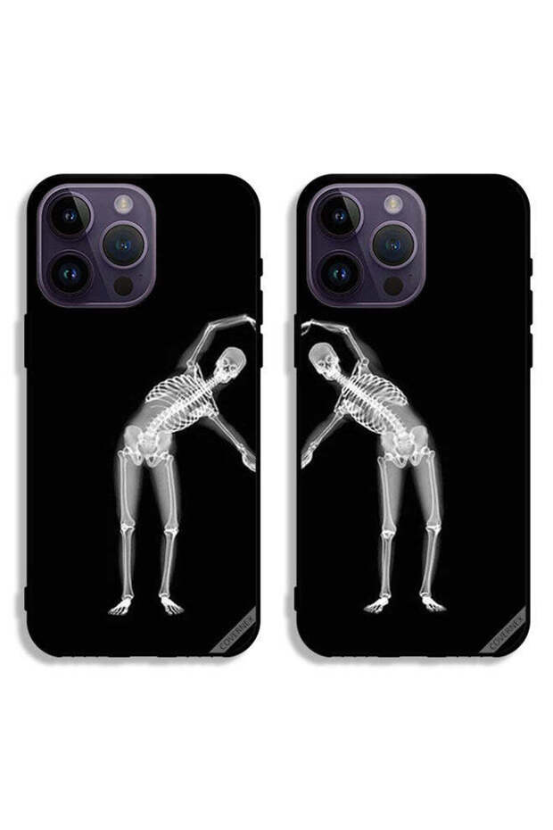 حافظتان لهاتف Apple iPhone 14 Pro، أغطية حماية بتصميم قلب وهيكل عظمي بشري، أغطية خلفية للزوجين