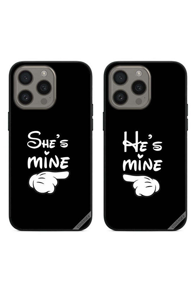 جرابان واقيان لهاتف Apple iPhone 15 Pro، غطاءان خلفيان مطبوعان عليه عبارة "He is Mine" و"She is Mine"