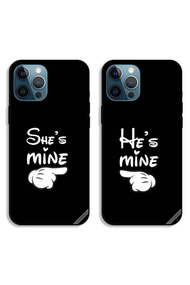 جرابان واقيان لهاتف Apple iPhone 12 Pro، غطاءان خلفيان مطبوعان عليه عبارة "He is Mine" و"She is Mine"