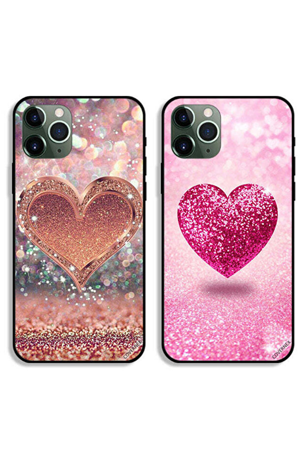 حافظتان لهاتف Apple iPhone 11 Pro Max بأغطية واقية لامعة على شكل قلوب