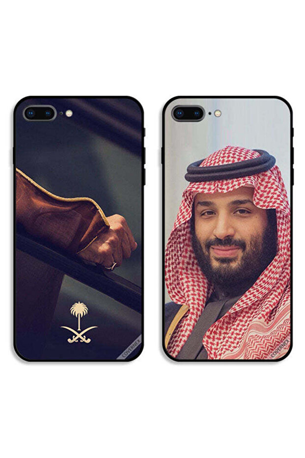 حافظتان لهاتف آبل آيفون 7 بلس، غطاءان واقيان، محمد بن سلمان ويد تحملان لافتة وطنية