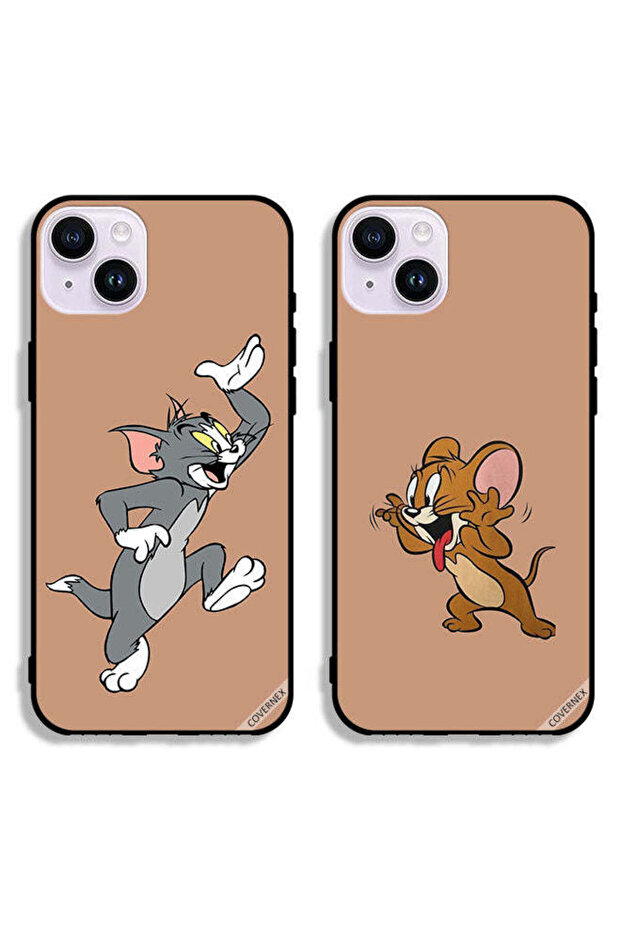 حافظتان لهاتف Apple iPhone 14 Plus، أغطية حماية خلفية بتصميم زوجين من توم وجيري