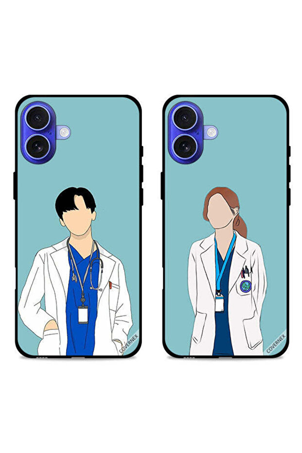 حافظتان واقيتان لهاتف Apple iPhone 16 Plus، غطاءان خلفيان بتصميم زوجين من الأطباء