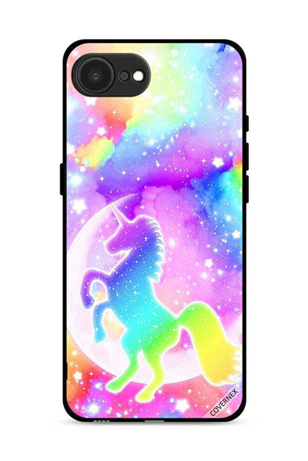 غطاء حماية لجهاز Apple iPhone 16e بتصميم وحيد القرن بألوان قوس قزح