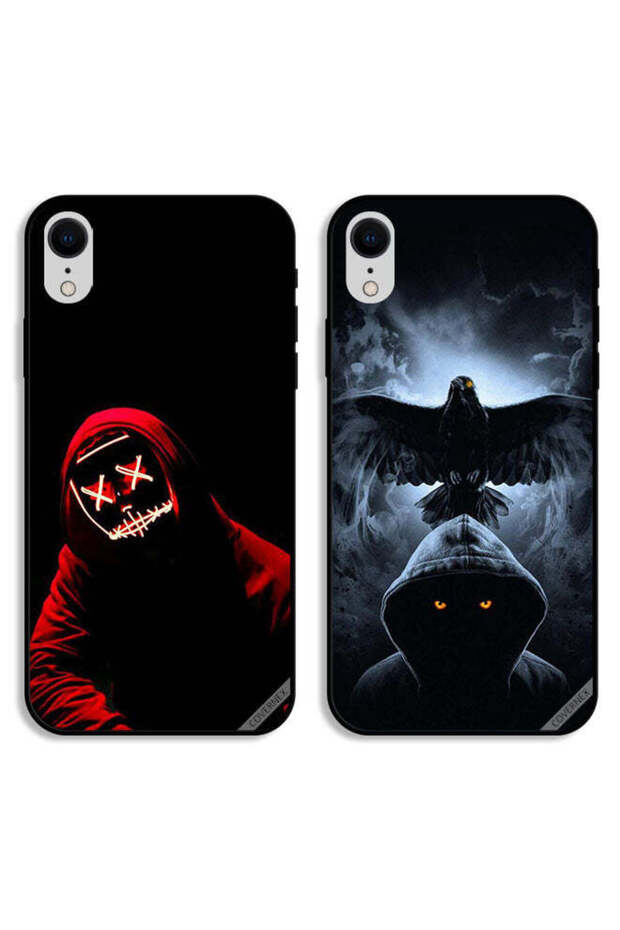 حافظتان لهاتف Apple iPhone XR، أغطية واقية بتصميم قناع الهالوين والنسر
