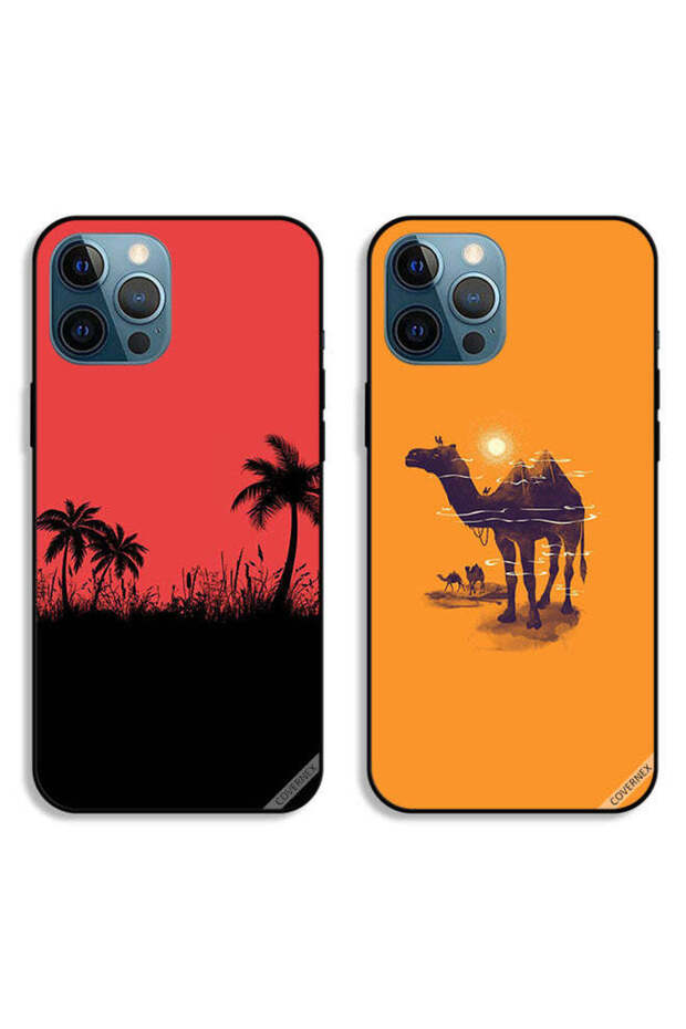 حافظتان لهاتف Apple iPhone 12 Pro Max بغطاءين واقيين برسومات شجرة التمر والجمال
