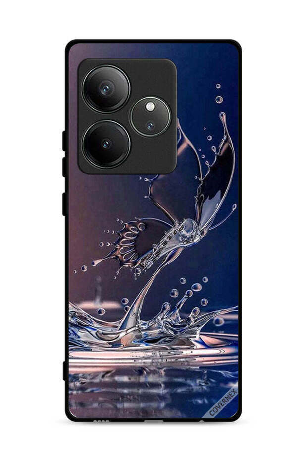 غطاء حماية لهاتف Realme GT 6 5G بنقشة قطرات الماء على شكل فراشة