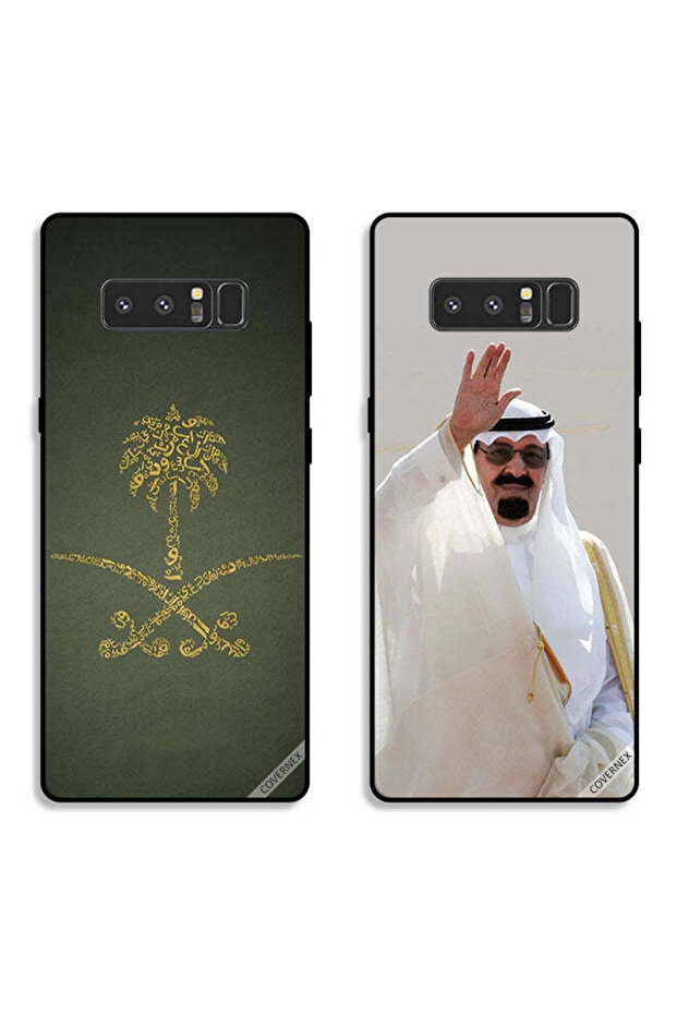 حافظتان لهاتف سامسونج جالاكسي نوت 8 بغطاءين واقيين يحملان شعار المملكة العربية السعودية وشعار الملك عبدالله