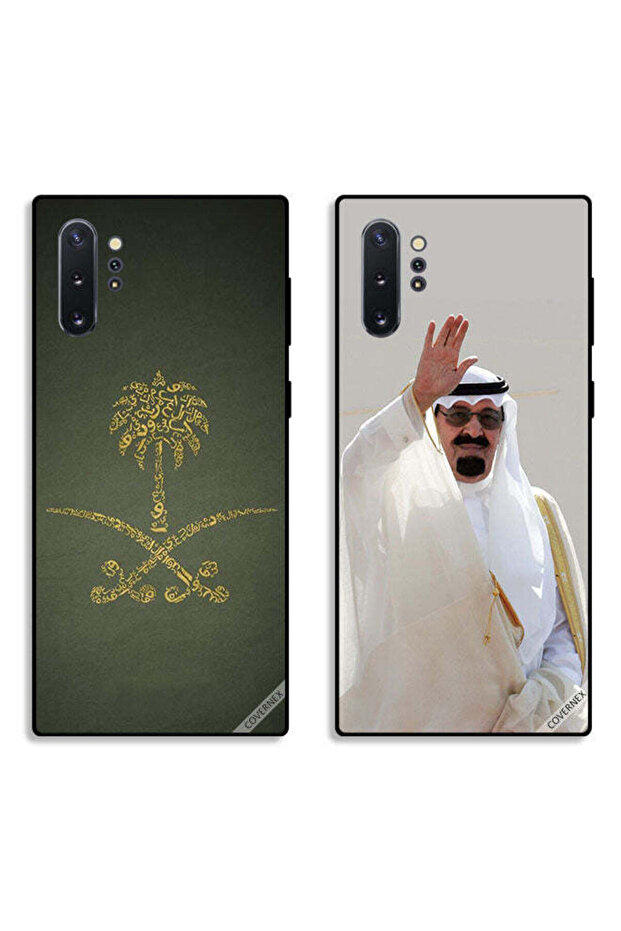 حافظتان لهاتف سامسونج جالكسي نوت 10 بلس بغطاء حماية يحملان شعار المملكة العربية السعودية وشعار الملك عبدالله