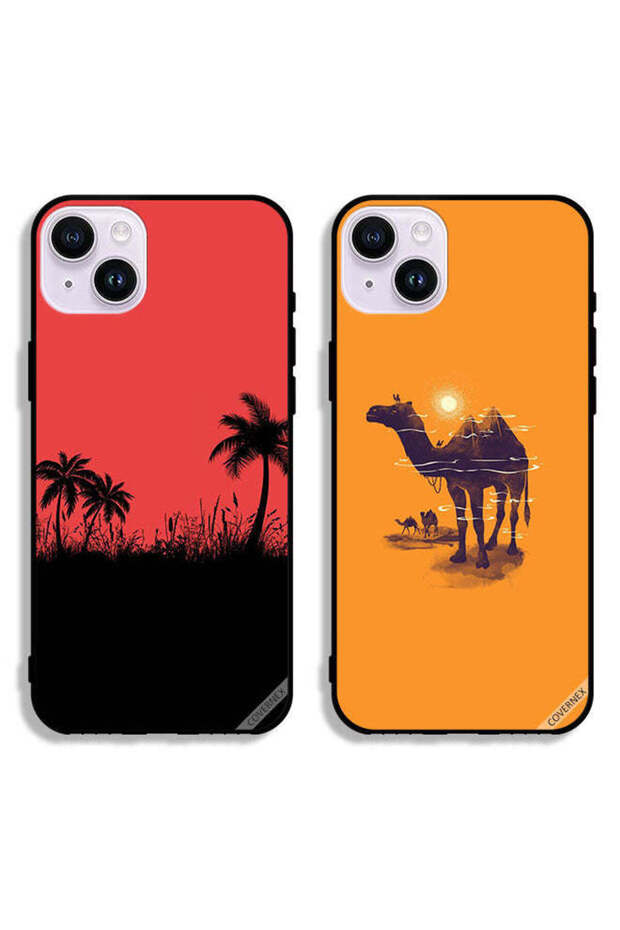حافظتان واقيتان لهاتف Apple iPhone 14 Plus برسومات شجرة التمر والجمال