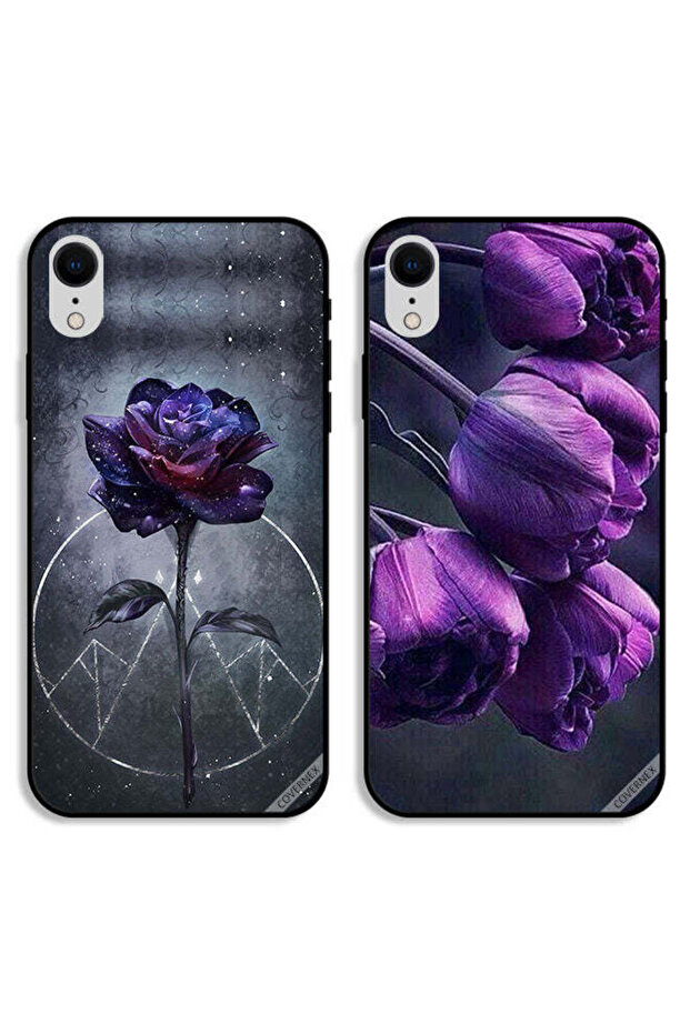 حافظتان واقيتان لهاتف Apple iPhone XR - زهور داكنة