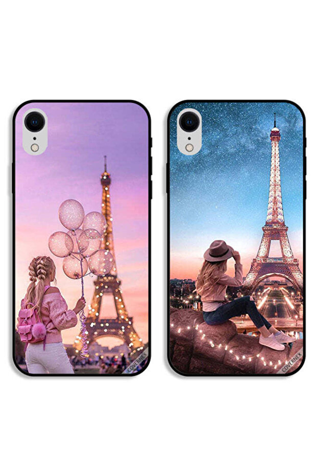 حافظتان واقيتان لهاتف Apple iPhone XR بتصميم فتاة لطيفة وبرج إيفل