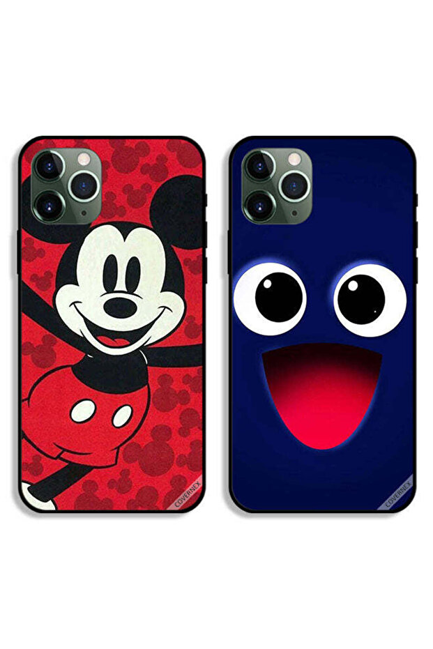حافظتان لهاتف Apple iPhone 11 Pro Max بغطاءين واقيين برسومات Happy Smiley وHappy Mickey Mouse