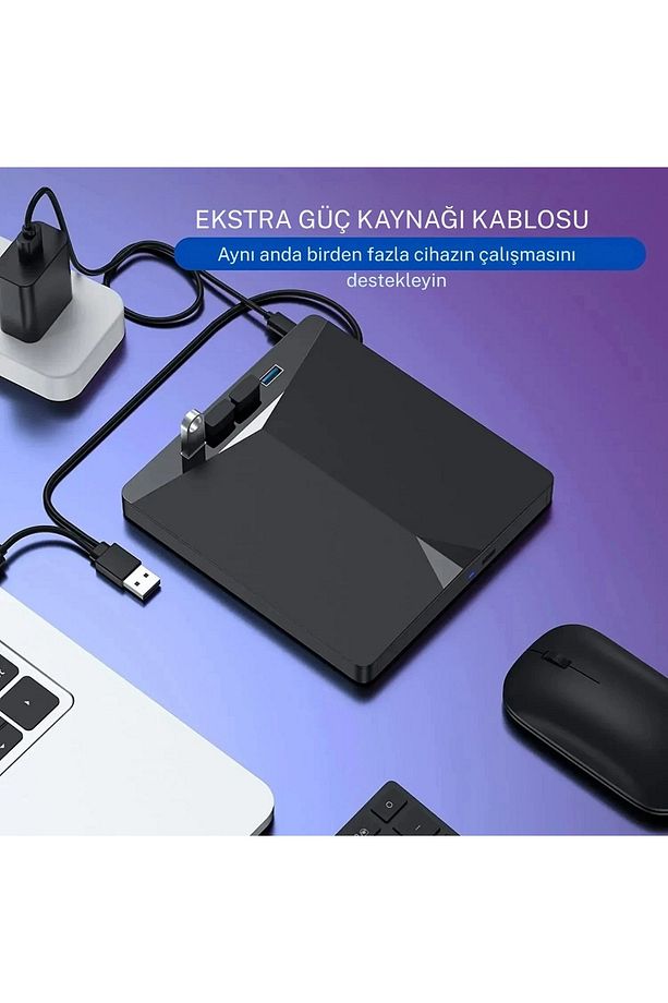 7in1 Harici DVD-ROM USB 3.0 HUB Çoğaltıcı TF SD Kart Okuyucu Type C Kablolu DVD Player CD - 9