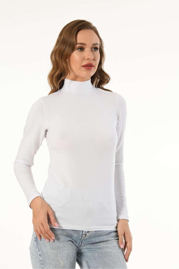 6 Pieces Women's Lycra Half Turtleneck Long Sleeve T-Shirt 95% Cotton 5% Lycra