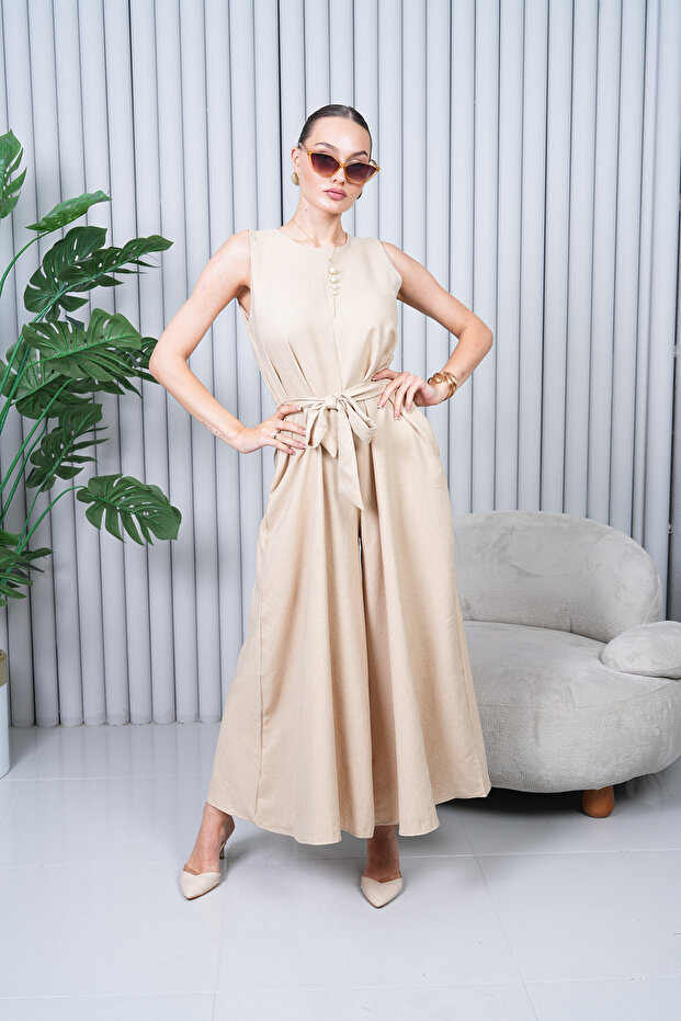 Linen Belted Jumpsuit - 3