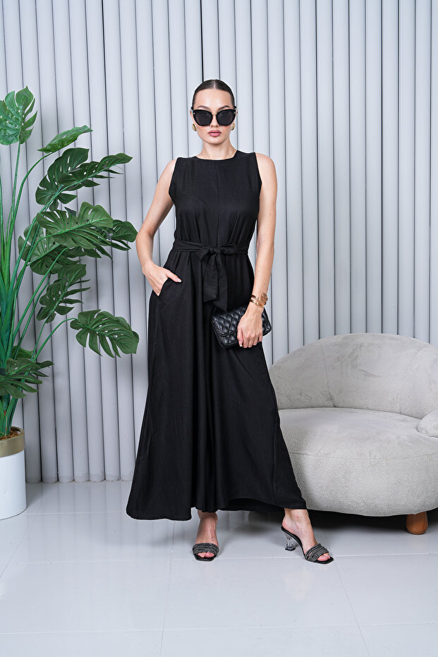 Linen Belted Jumpsuit - 1
