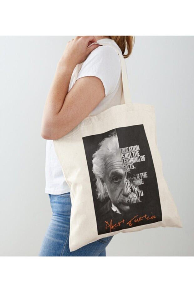 Albert Einstein Printed Raw Cloth Shoulder - 1