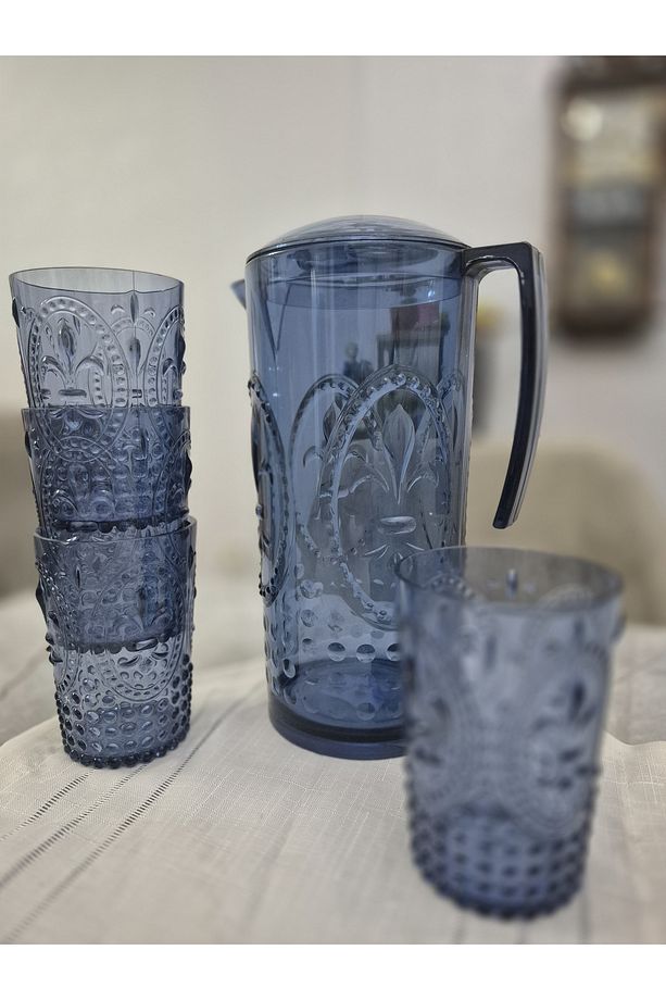 Akrilik 2.3L Sürahi & 400 ml 4’lü Bardak Takımı • Dayanıklı Leylak Mavisi Set - 4