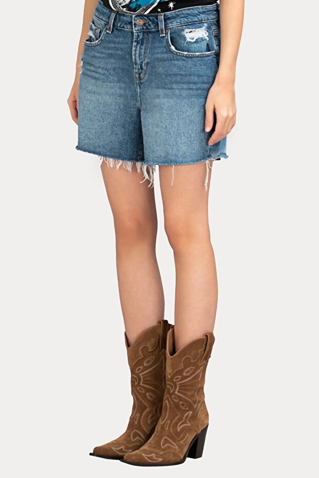 Straight Fit Denim Şort - 3