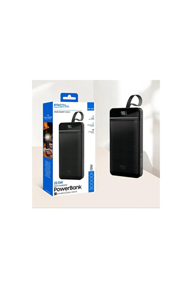 PW-124 LCD Göstergeli USB-C Giriş/Çıkışlı LED Işıklı 22.5W PowerBank 30000 mah - 4