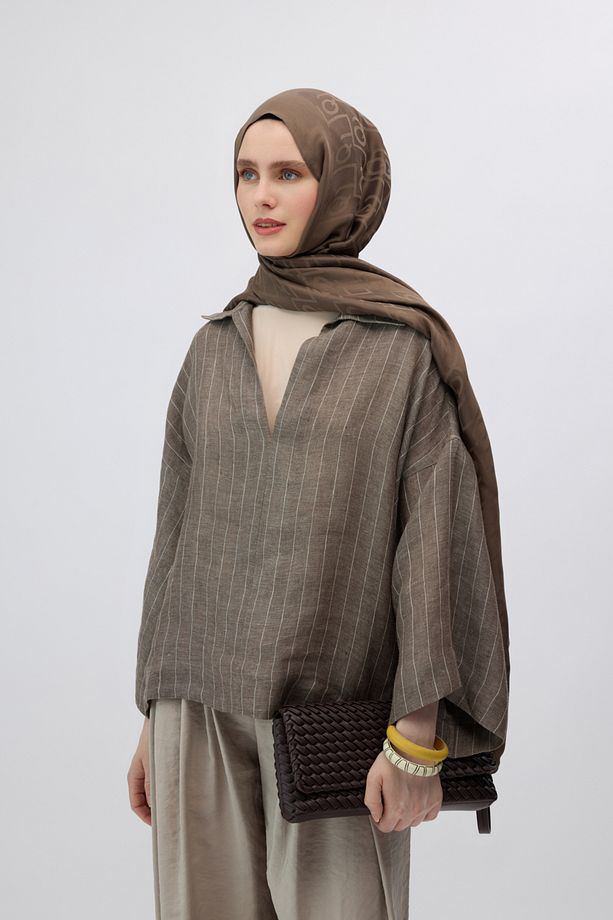 İpek Jakar Monogram Şal Soft Kahve - 3