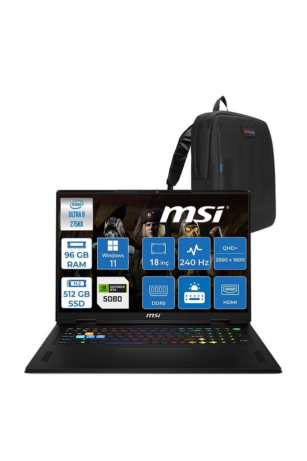 Vector 18 Hx Ultra 9 275HX 96GB 512GB SSD WIN11HOME 175W RTX5080 12GB 18" 2K Qhd+ 240Hz 666XTRH51 - 1