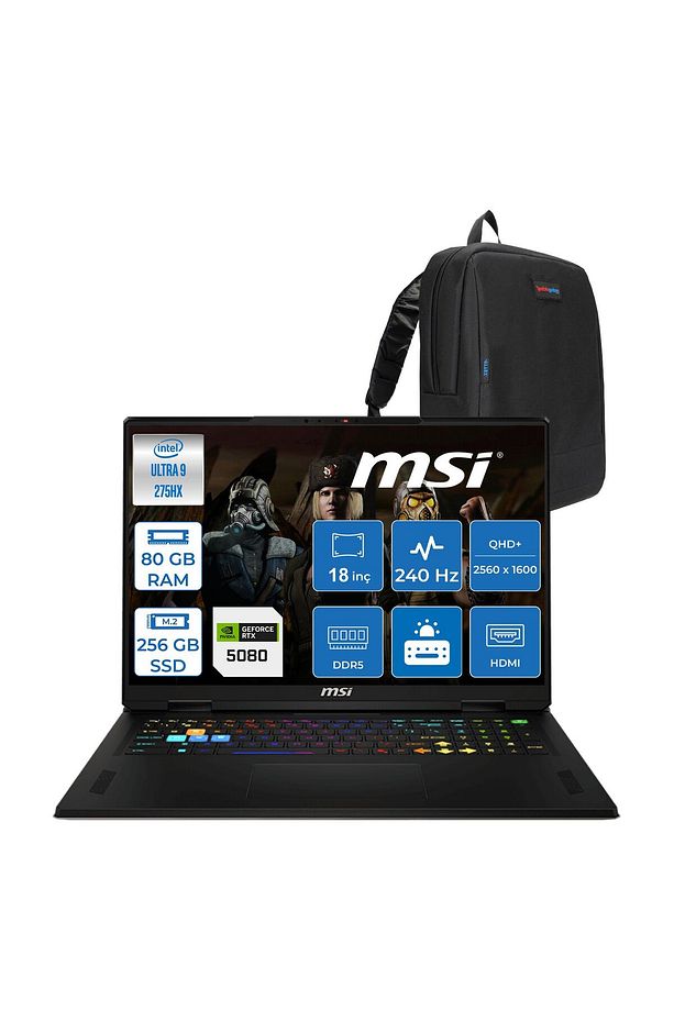 Vector 18 Hx Ultra 9 275HX 80GB 256GB SSD Freedos 175W RTX5080 12GB 18" 2K Qhd+ 240Hz 666XTRF43 - 1