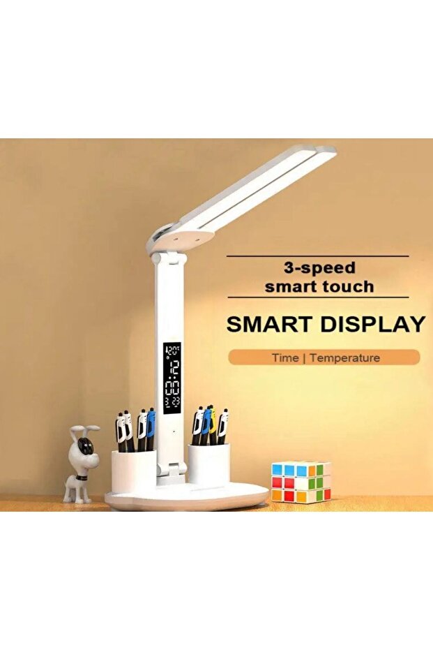 Dönen Katlanabilir 180'lü Şarj Edilebilir LED Saat Kısılabilir Lambası Masaüstü Okuma Gece Lambası - 3