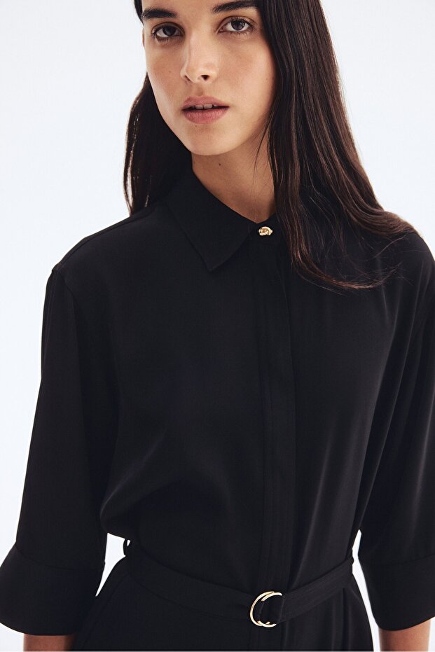 Kemerli Gömlek Elbise - 2