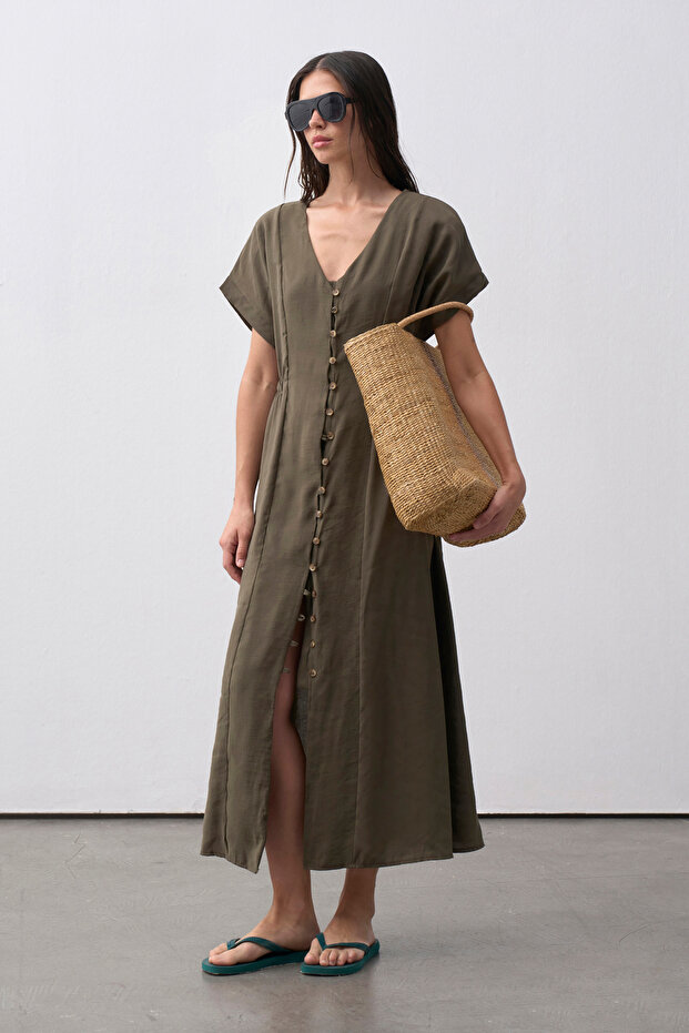 Haki Moira Gömlek Elbise - 2