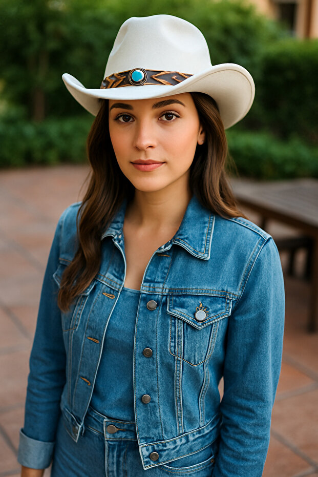 Women's Turquoise Stone Stamped Cowboy Hat with Knitted Band