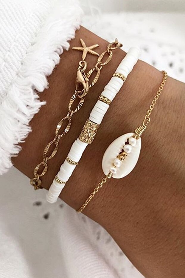 Fümo and Chain Starfish Multiple Bracelet Set