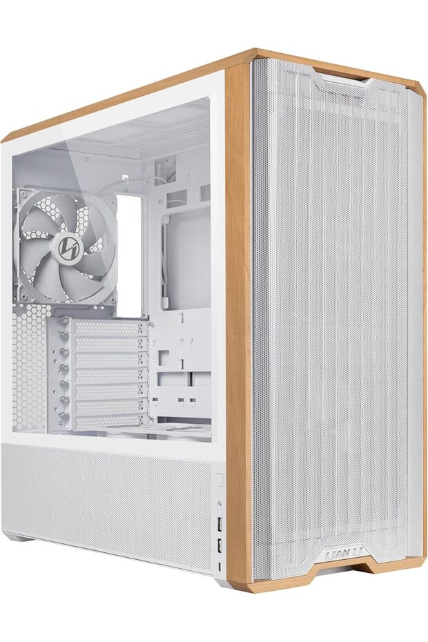 علبة كمبيوتر LANCOOL 217 من خشب الجوز الأصلي، علبة كمبيوتر ATX متوسطة الحجم مزودة بخمسة مفاتيح تشغيل مثبتة مسبقًا