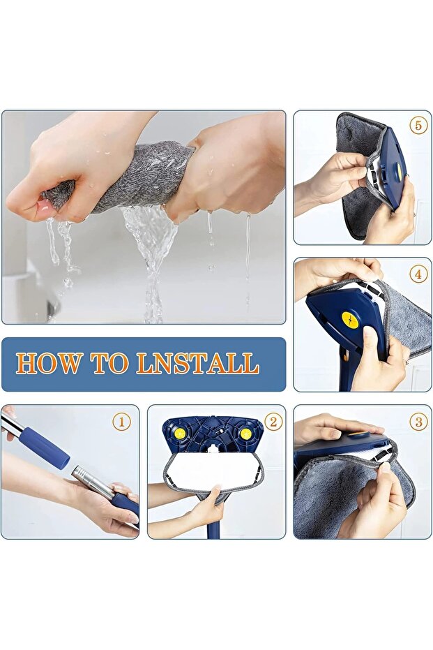 Triangular mop, triangular, with extra squeegee and reserve, floors, windows,other surfaces, blue - 12