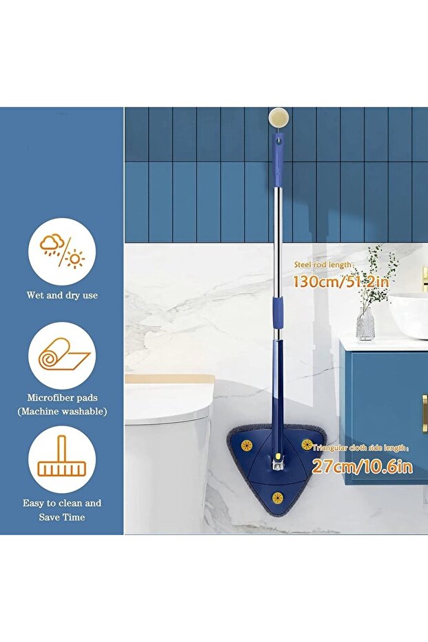 Triangular mop, triangular, with extra squeegee and reserve, floors, windows,other surfaces, blue - 11