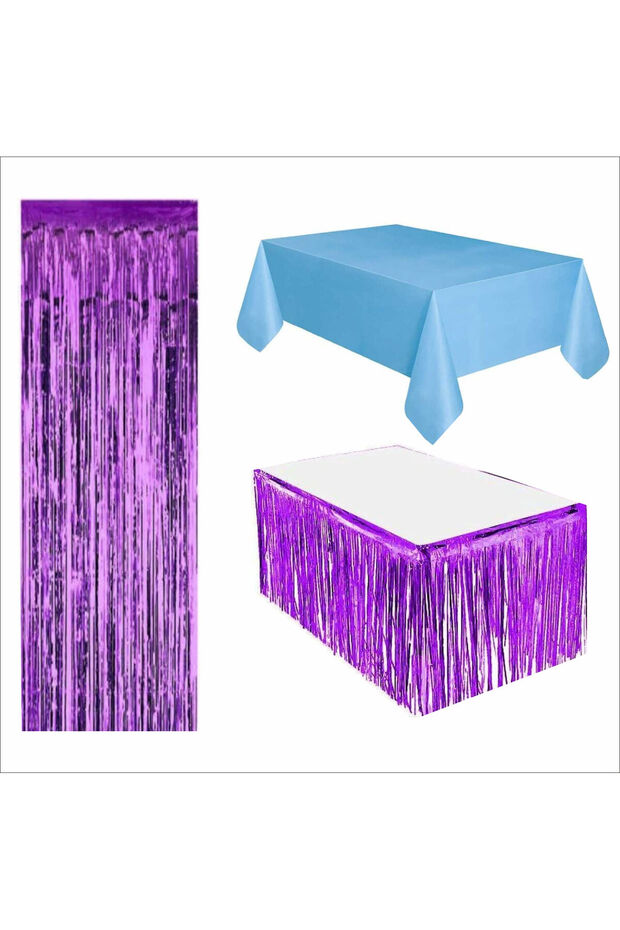 Blue Tablecloth, Purple Table Skirt, Purple Background