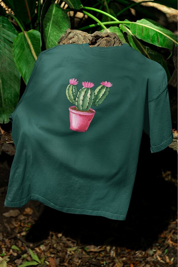Men/Women Three Cactus Transfer Printed Round Neck Short Sleeve T-Shirt