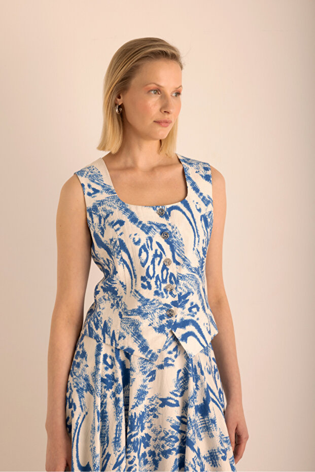 سترة من الكتان الفيسكوزي منقوشة - 5