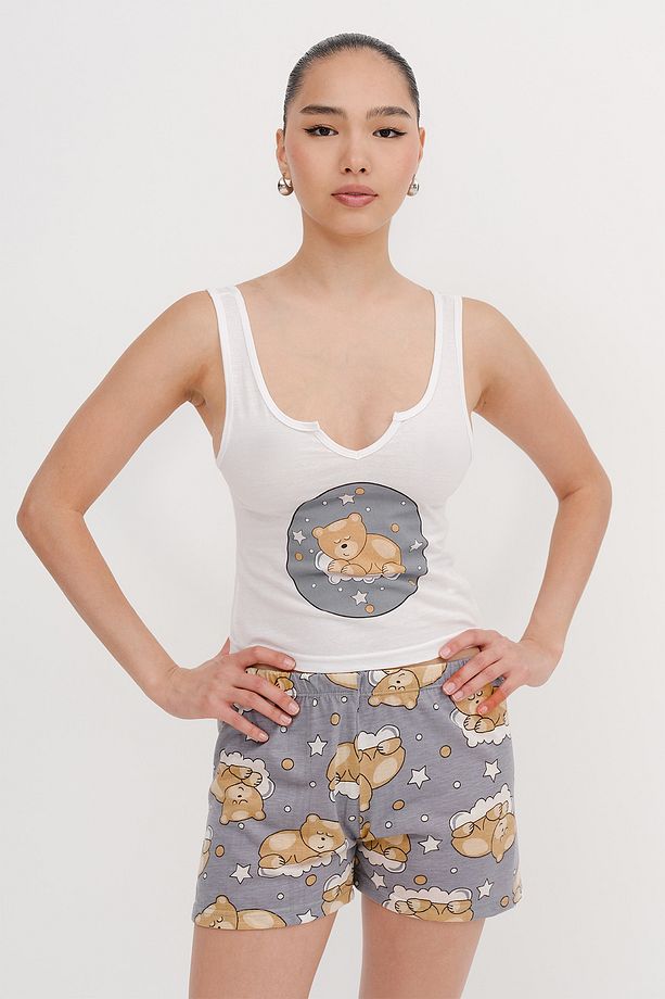 Baskılı Şortlu Pijama Takımı Ş099 - 3