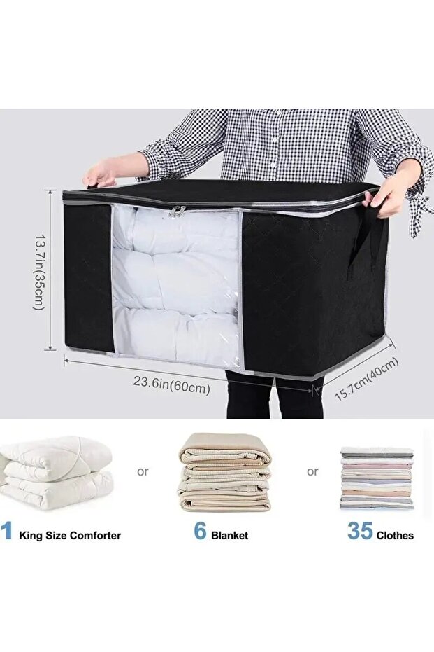 1pc black 1/2Pcs Non-Woven Fabric Blanket Organizer Quilt Storage Bag Blanket Storage Bags Zipper Du