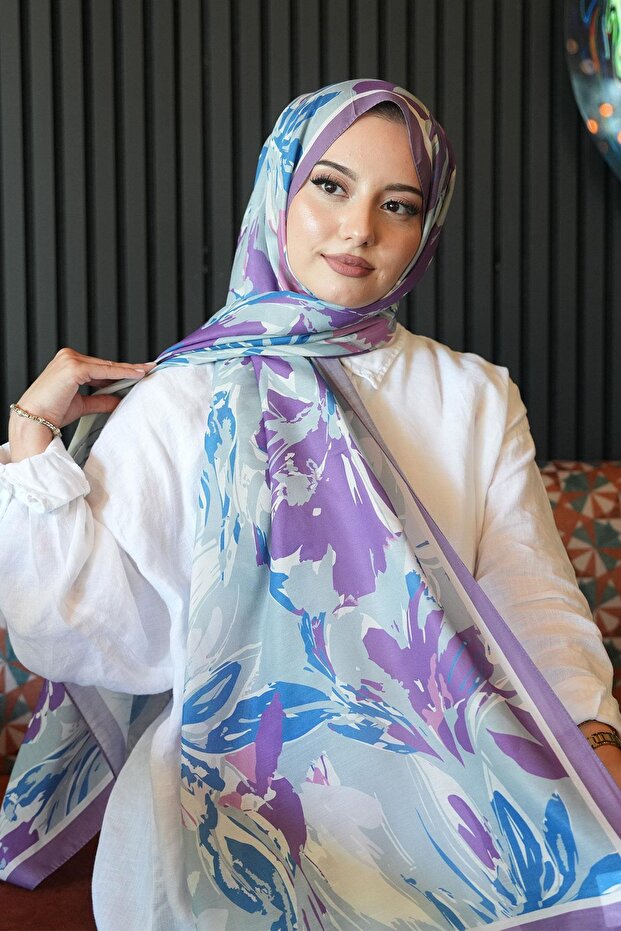 شال قطن ناعم بنمط زهرة الزنبق واللافندر