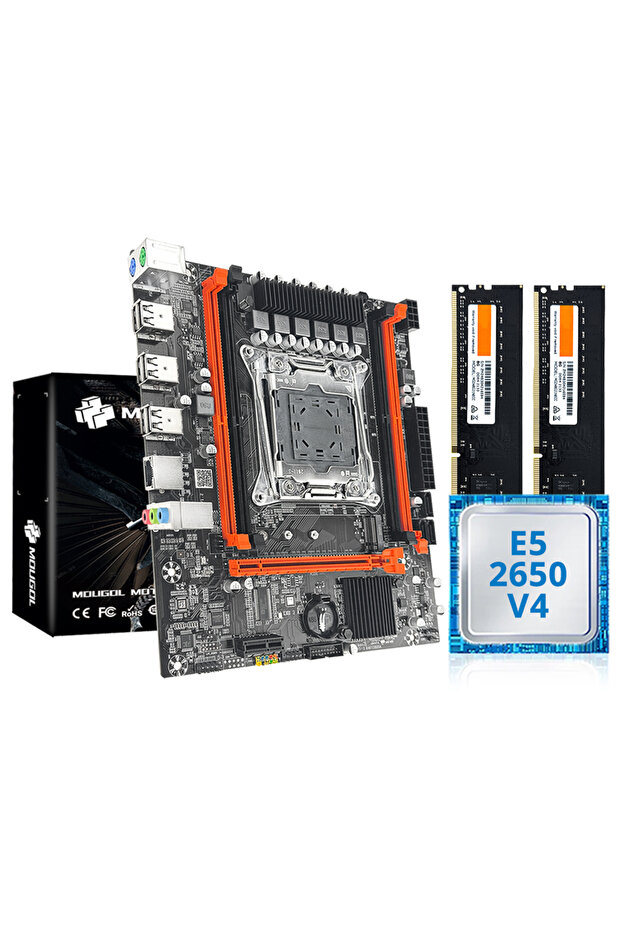 مجموعة لوحة أم للألعاب MOUGOL X99 مع وحدة معالجة مركزية Xeon E5 2650 V4 وذاكرة DDR4 ثنائية القناة 1 - 8