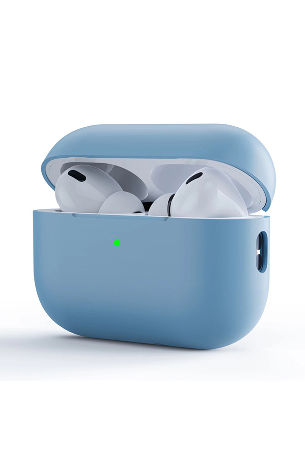 غطاء أزرق فاتح لسماعات AirPods Pro 2 اللاسلكية المزودة بتقنية البلوتوث، غطاء سيليكون، غطاء منقسم فائق الجودة