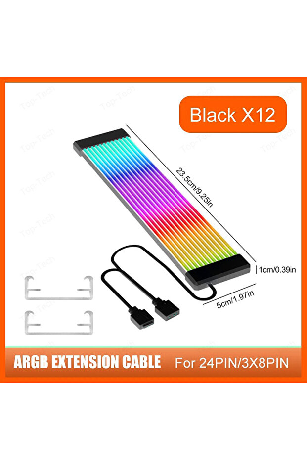 شريط إضاءة RGB أسود X12 PC مناسب لكابل PSU PC RGB GPU كابل 5 فولت 3 سنون ARGB Sync تمديد الكمبيوتر