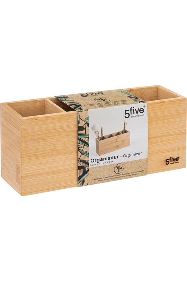 Rectangular Bamboo 4 Compartment Make-Up Organizer - 3