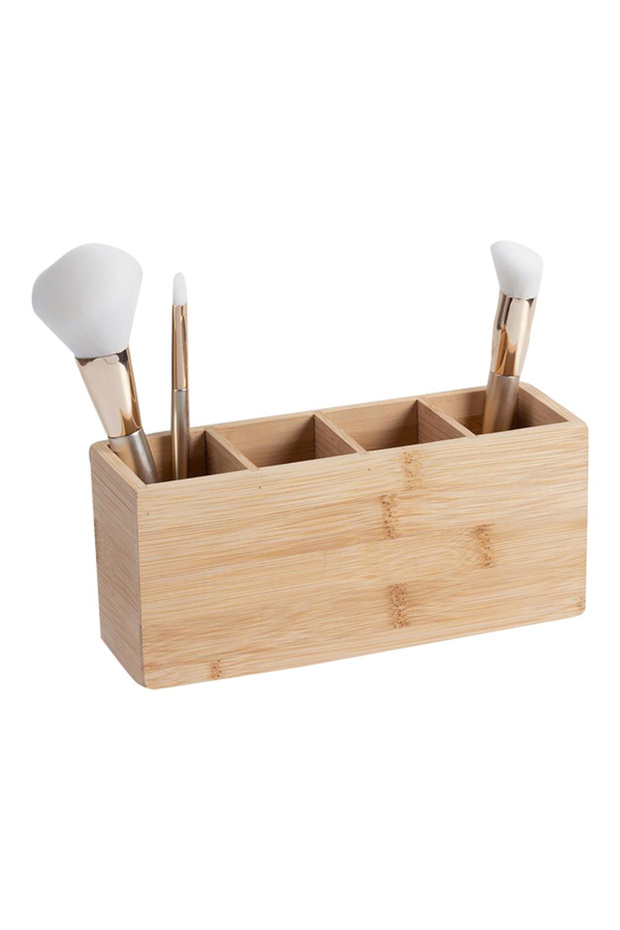 Rectangular Bamboo 4 Compartment Make-Up Organizer - 2