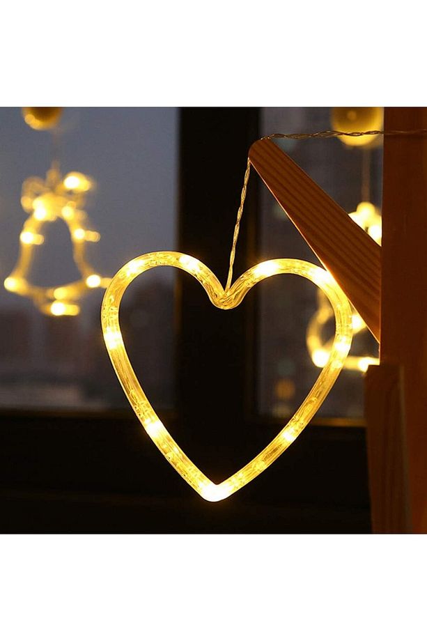 Asılabilir Sarı Kalpli Led Perde Dekoratif Fişli Kalpli 12 Kalp Dekor Led Modlu Ev Bahçe Dekor Ledi - 2